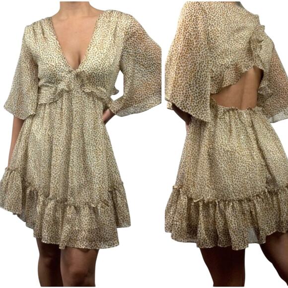 Saints + Secrets Dresses & Skirts - New Saints + Secrets babydoll open back ruffle flutter animal print Mobwife M